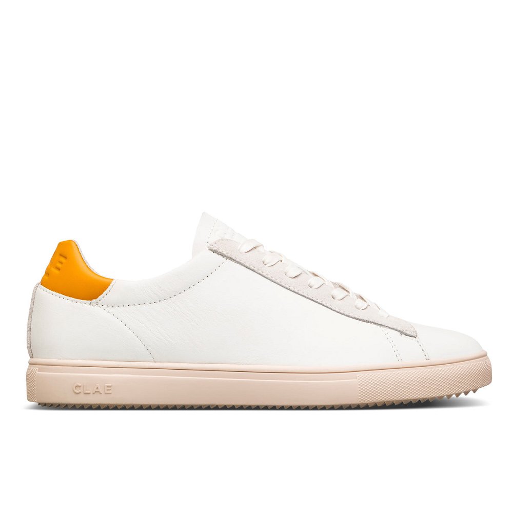 CLAE BRADLEY CALIFORNIA Shoes Womens USA817-S56 In White Leather Mineral Yellow